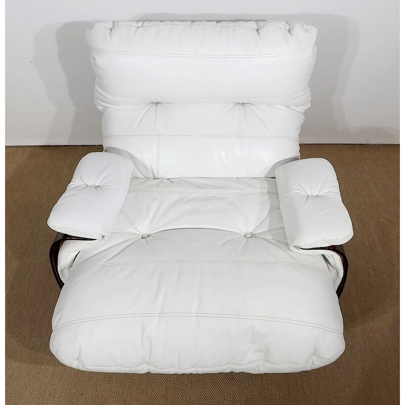Marsala vintage living room set in white leather by Michel Ducaroy for Ligne Roset, 1970