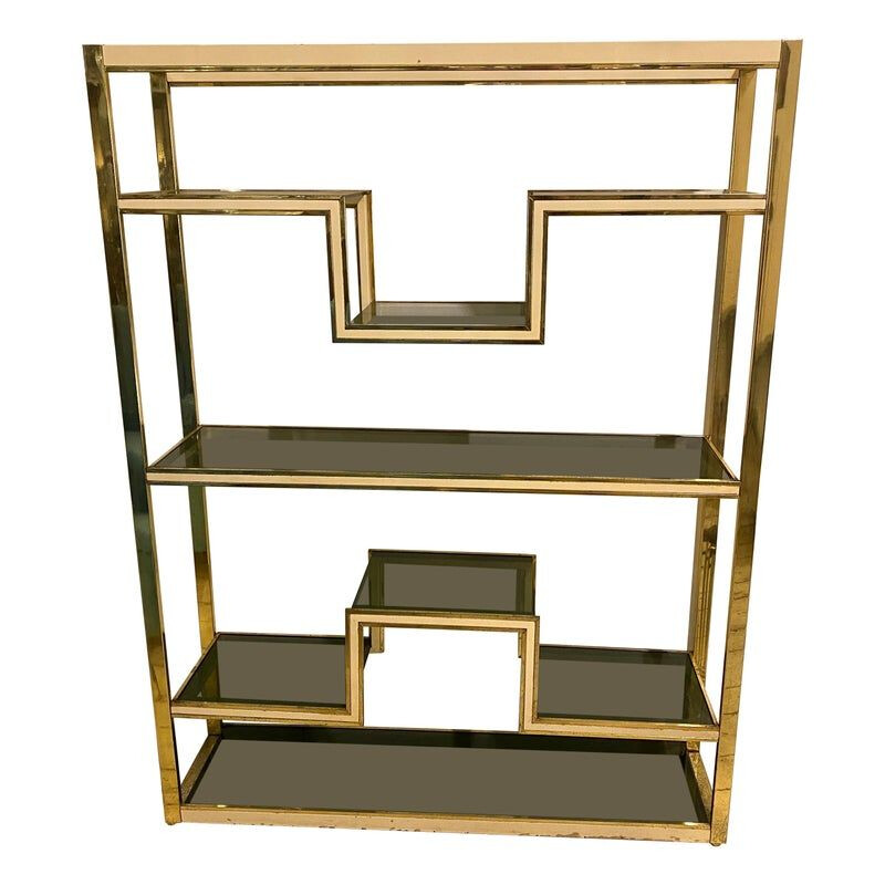 Vintage brass and smoked glass bookcase by Romeo Rega, 1970