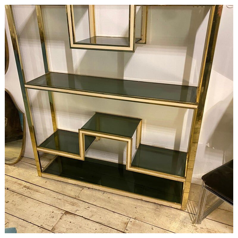 Vintage brass and smoked glass bookcase by Romeo Rega, 1970