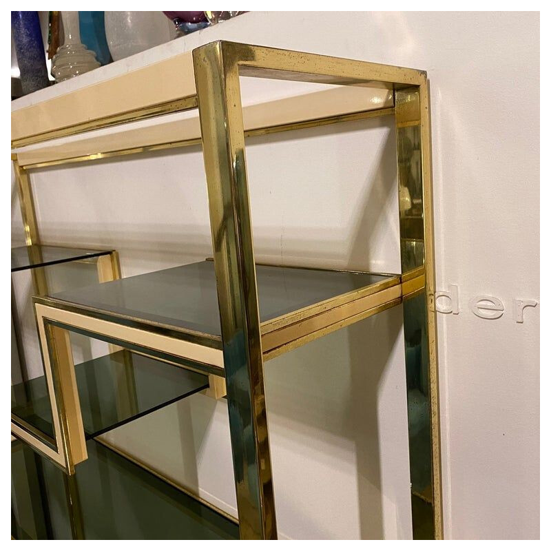 Vintage brass and smoked glass bookcase by Romeo Rega, 1970