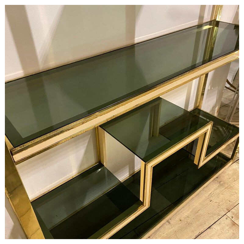 Vintage brass and smoked glass bookcase by Romeo Rega, 1970