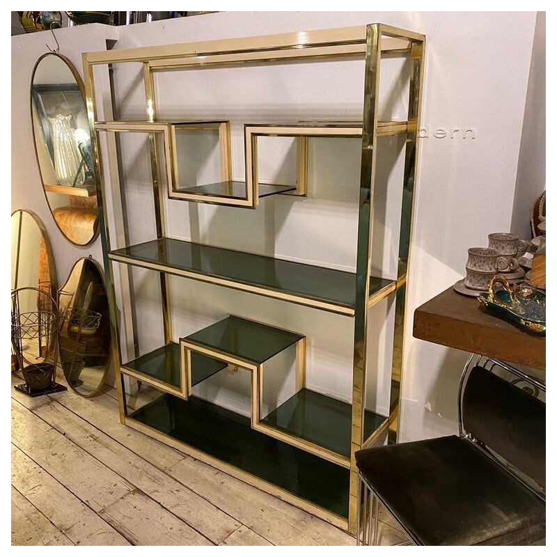 Vintage brass and smoked glass bookcase by Romeo Rega, 1970