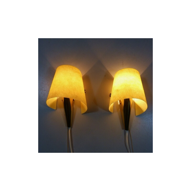 Pair of yellow wall lamps - 1950s