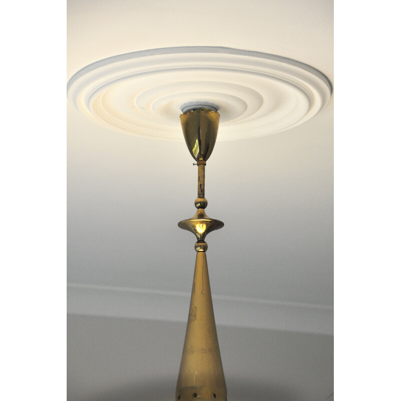 Italian vintage chandelier in brass and crystal glass by Fontana Arte, 1950s