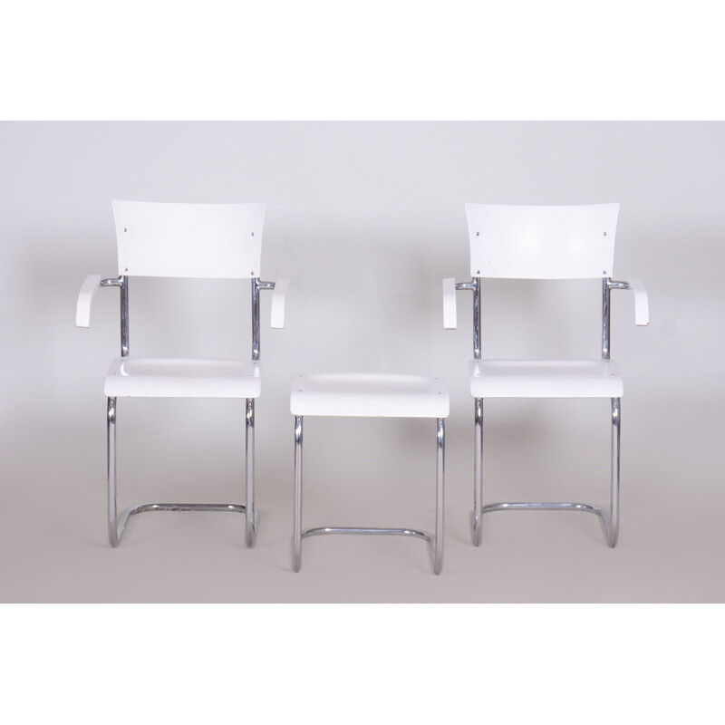 Paire de chaises et tabouret blancs vintage de Mart Stam pour Mucke Melder, 1930