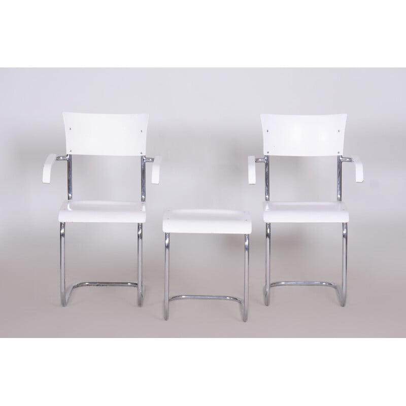 Pareja de sillas y taburetes blancos vintage de Mart Stam para Mucke Melder, 1930