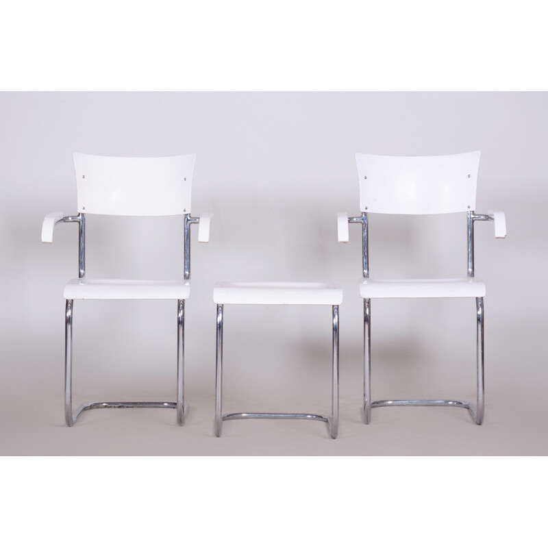 Pair of vintage white chairs and stool by Mart Stam for Mucke Melder, 1930s