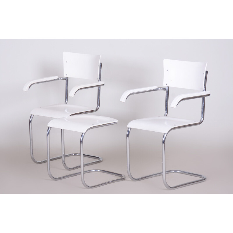 Pair of vintage white chairs and stool by Mart Stam for Mucke Melder, 1930s