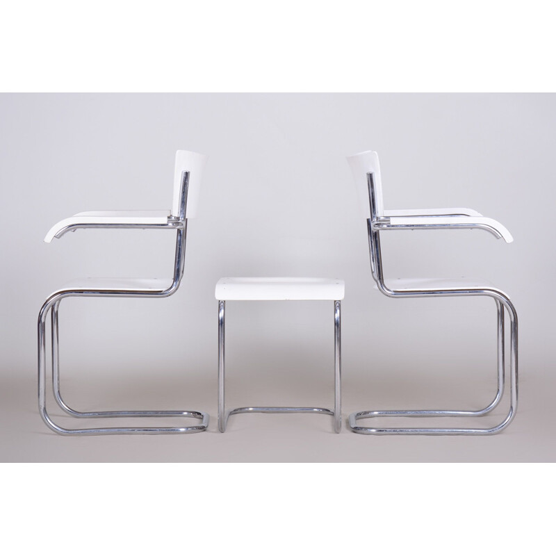 Pair of vintage white chairs and stool by Mart Stam for Mucke Melder, 1930s