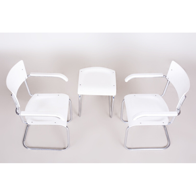 Pair of vintage white chairs and stool by Mart Stam for Mucke Melder, 1930s