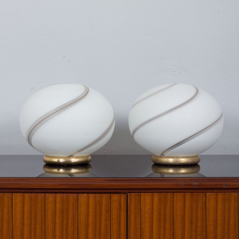 Pair of vintage murano glass lamps by Venini, Italy 1970