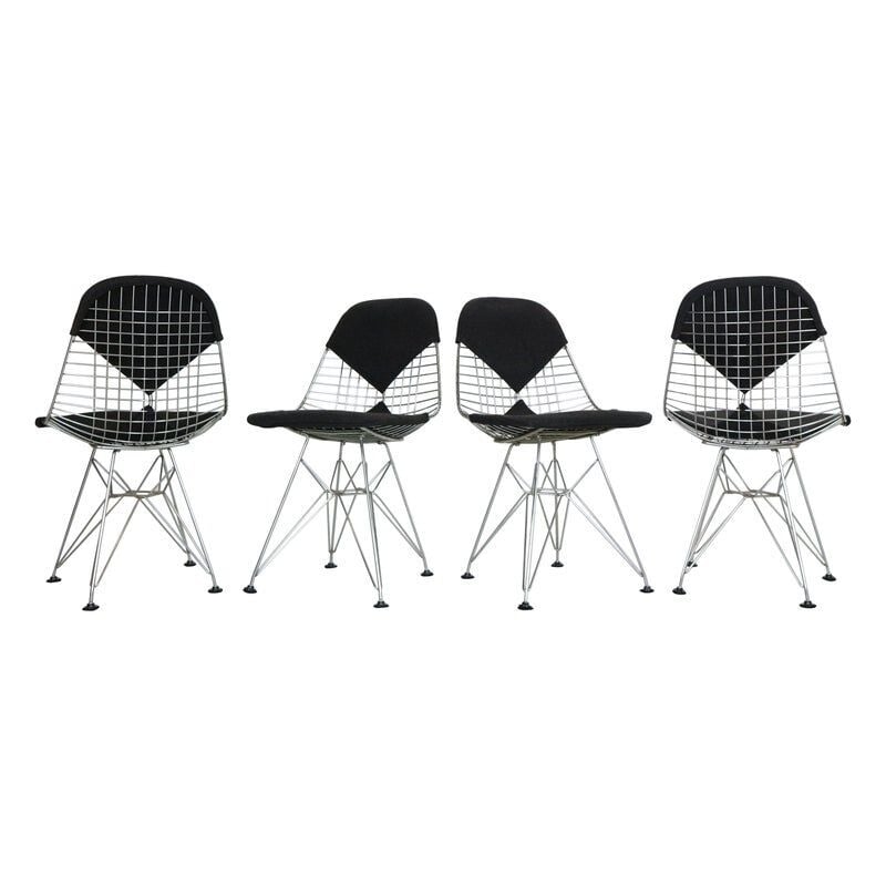 Set of 4 vintage "Dkr-2" wire chairs by Eames for Herman Miller, 1960