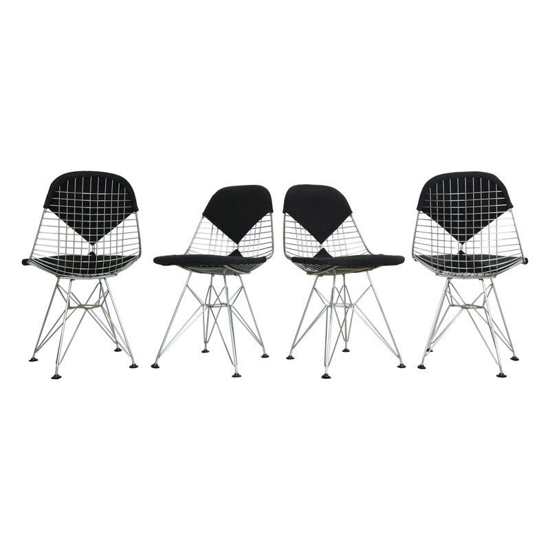 Satz von 4 Vintage-Stühlen "Dkr-2" aus Metalldraht von Eames für Herman Miller, 1960