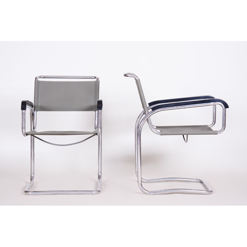 Pair of grey vintage armchairs H91 by Jindrich Halabala for Up Zavody, 1930