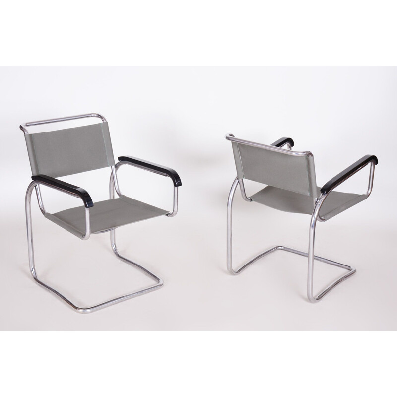 Pair of grey vintage armchairs H91 by Jindrich Halabala for Up Zavody, 1930