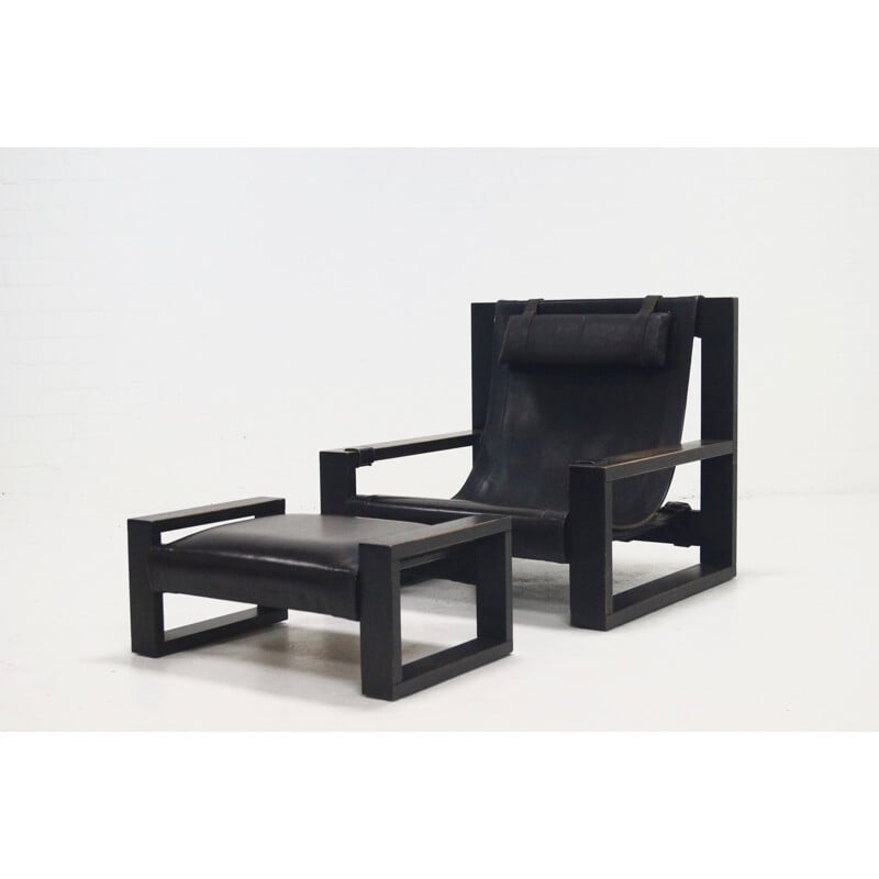 Set of brutalist lounge chair and ottoman, Sonja WASSEUR - 1970s