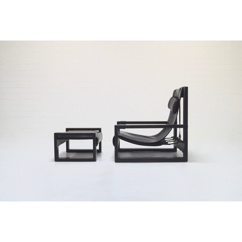 Set of brutalist lounge chair and ottoman, Sonja WASSEUR - 1970s