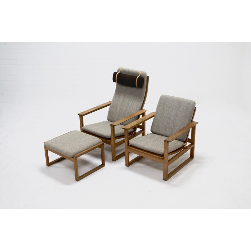 Paire de fauteuils et ottoman Fredericia en chêne, Børge MOGENSEN - 1950