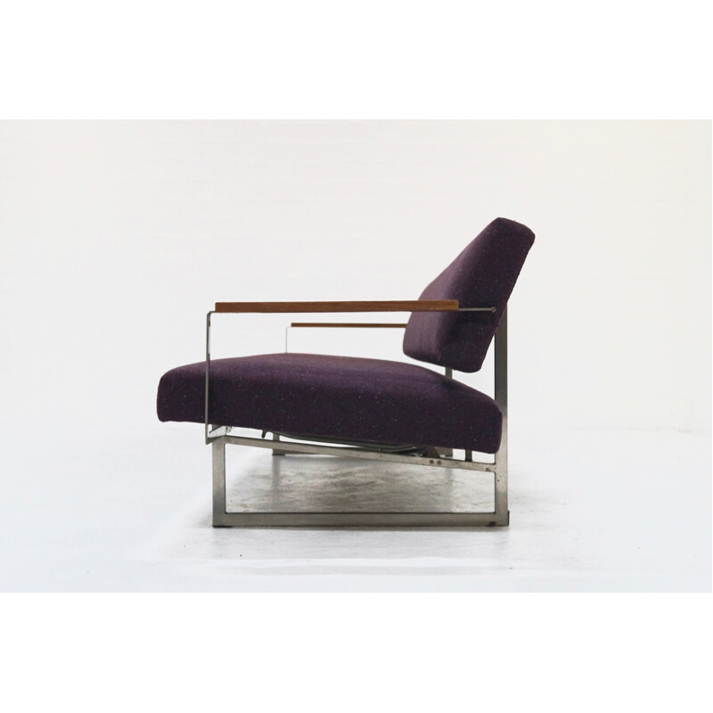Dutch Gelderland "Lotus 25" daybed in metal and purple fabric, Rob PARRY - 1950s