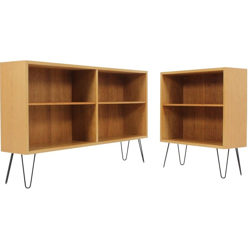 Set of two oak bookcases on metal hairpin legs, Borge MOGENSEN - 1960s