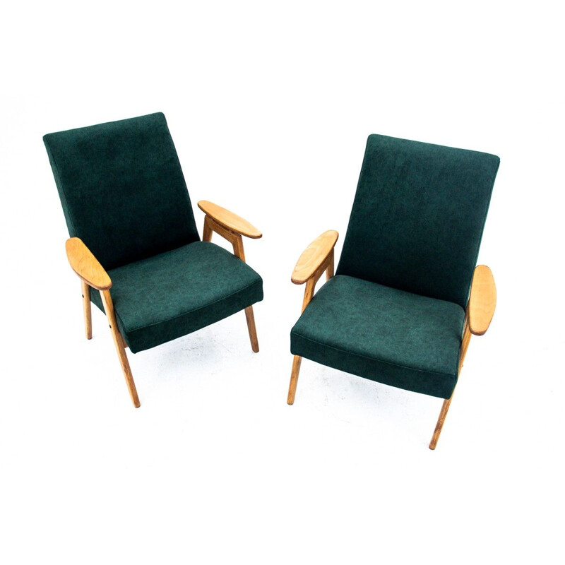 Pair of vintage beech and velvet armchairs by Jaroslav Šmídek for Jitona, Czechoslovakia 1960