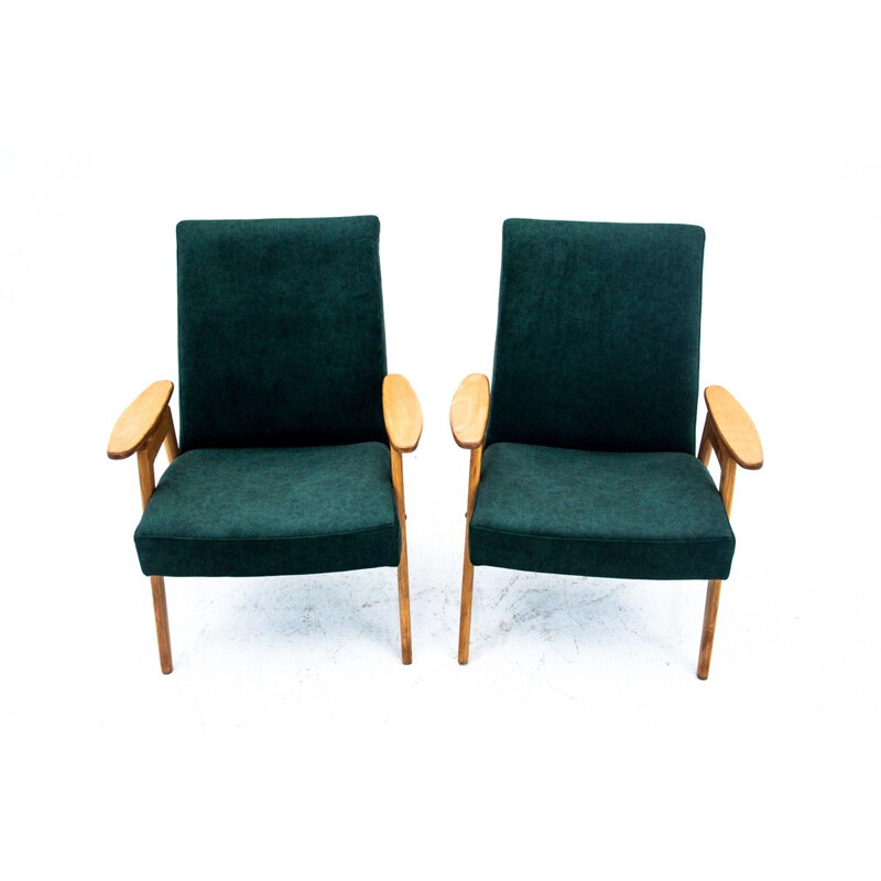 Pair of vintage beech and velvet armchairs by Jaroslav Šmídek for Jitona, Czechoslovakia 1960