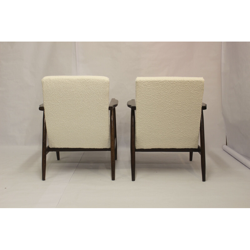 Pair of vintage armchairs in white bouclette fabric by Henryk Lis, 1970