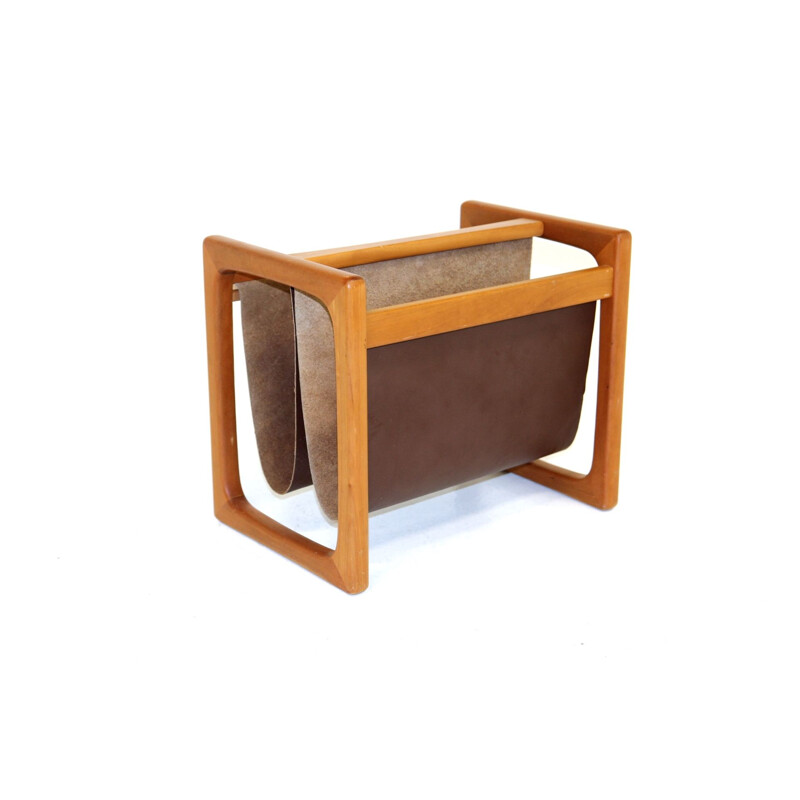 Vintage leather magazine rack by Aksel Kjersgaard, Denmark 1960