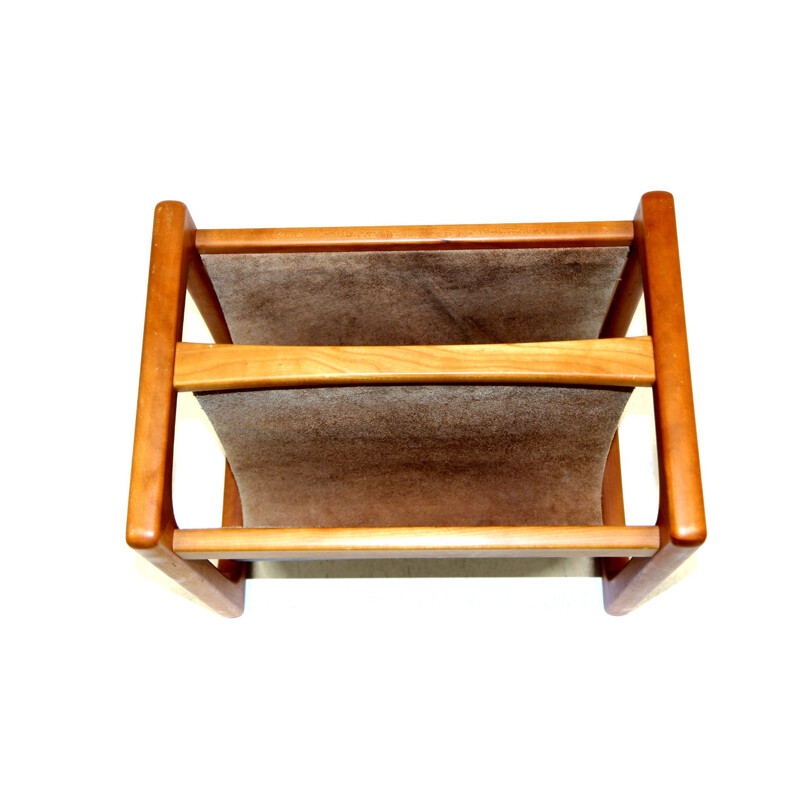 Vintage leather magazine rack by Aksel Kjersgaard, Denmark 1960