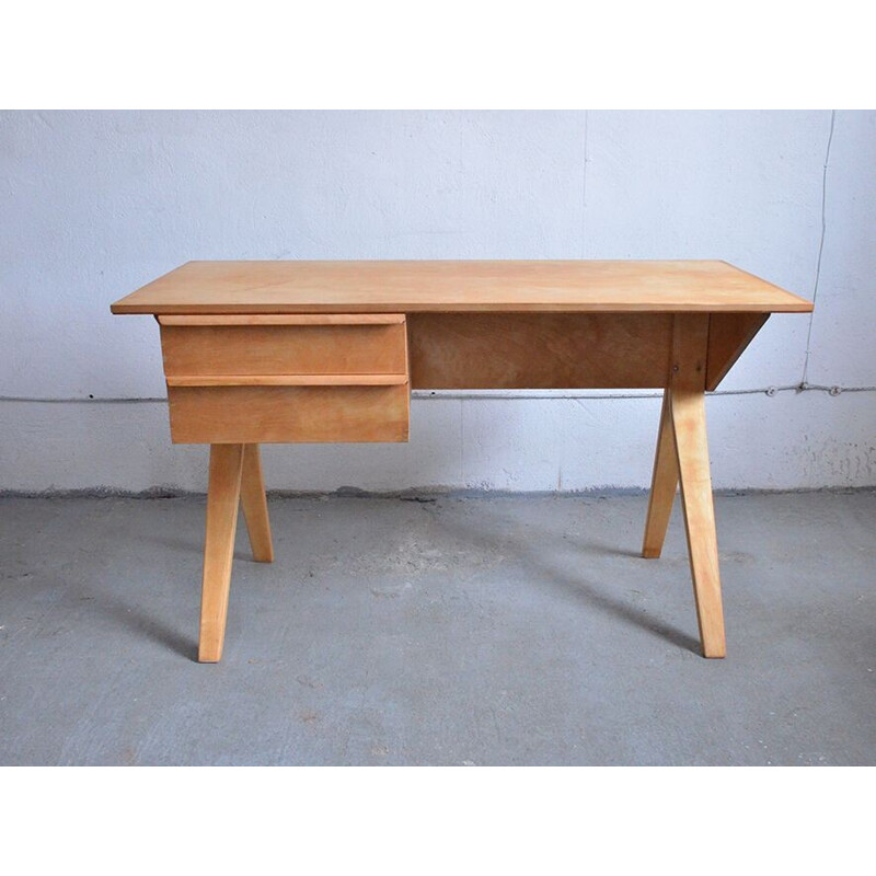 Dutch "EB02" desk in birch, Cees BRAAKMAN  - 1950s