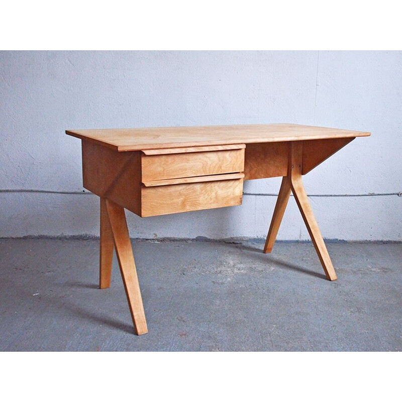 Dutch "EB02" desk in birch, Cees BRAAKMAN  - 1950s