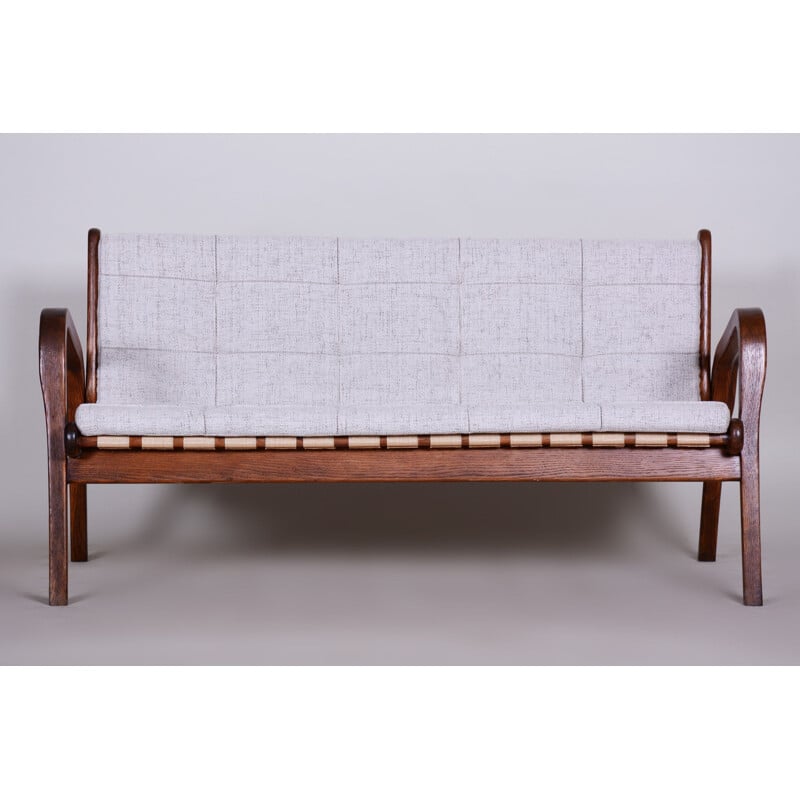 Mid century beechwood and reupholstered sofa by Jan Vanek, 1950s