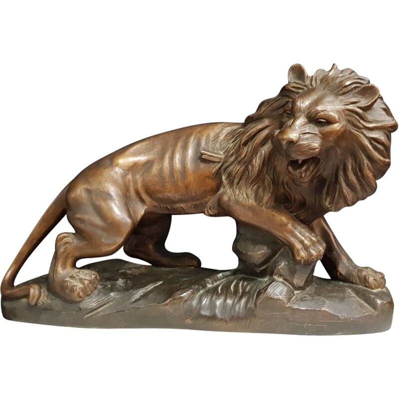 Lion vintage en terre cuite par Joliveaux