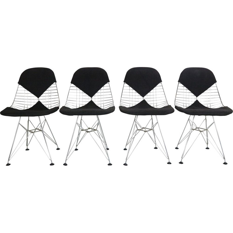 Satz von 4 Vintage-Stühlen "Dkr-2" aus Metalldraht von Eames für Herman Miller, 1960