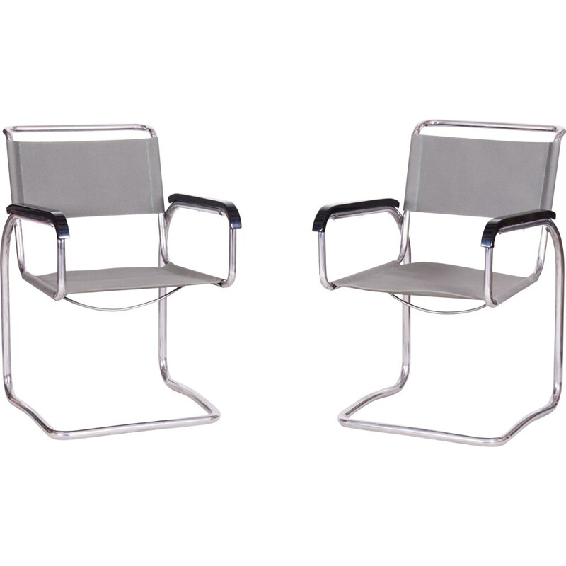 Pair of grey vintage armchairs H91 by Jindrich Halabala for Up Zavody, 1930