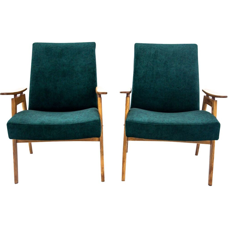 Paire de fauteuils vintage en hêtre et velours par Jaroslav Šmídek pour Jitona, Tchécoslovaquie 1960