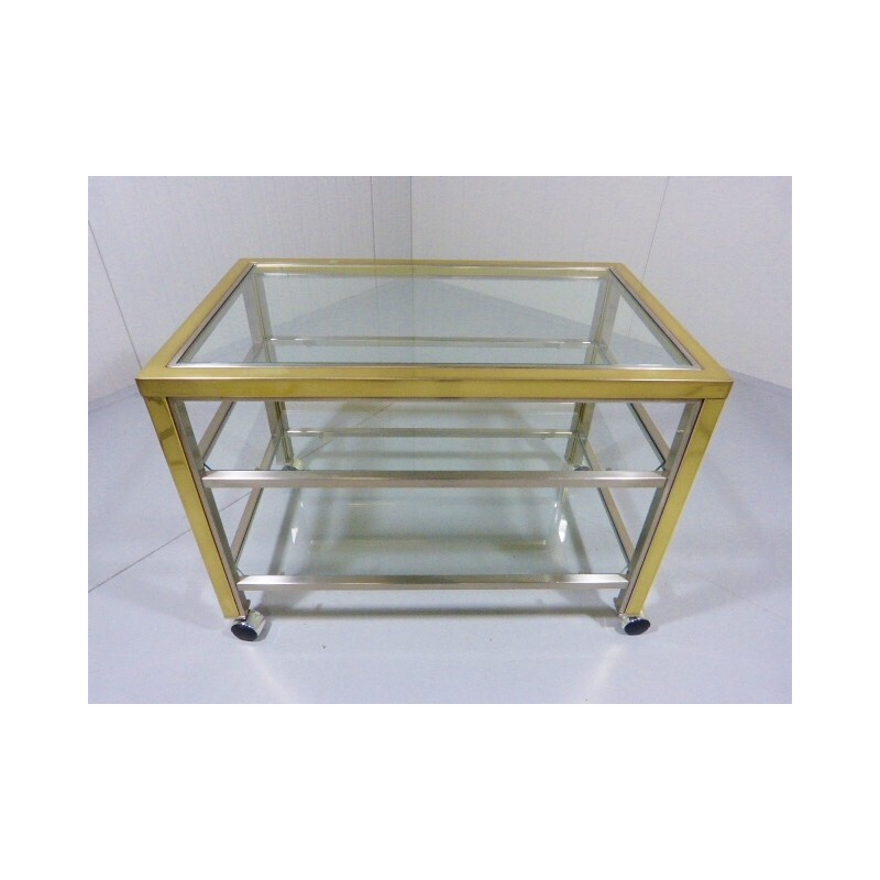 Maison Jansen glass and brass serving trolley - 1970s