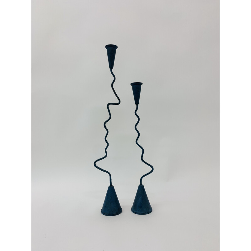 Pair of vintage memphis candle holders, 1980