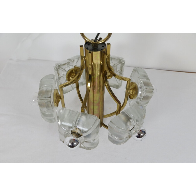 Vintage German pendant lamp in glass and brass - 1970s