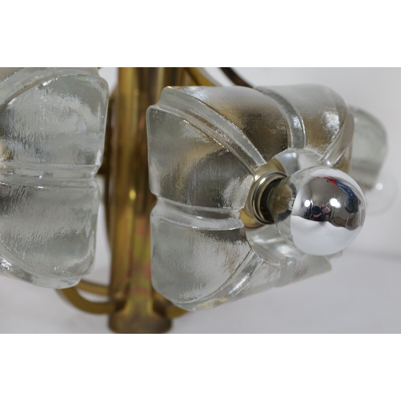 Vintage German pendant lamp in glass and brass - 1970s