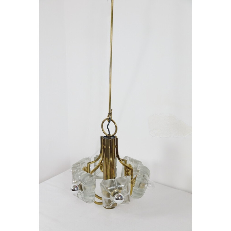 Vintage German pendant lamp in glass and brass - 1970s