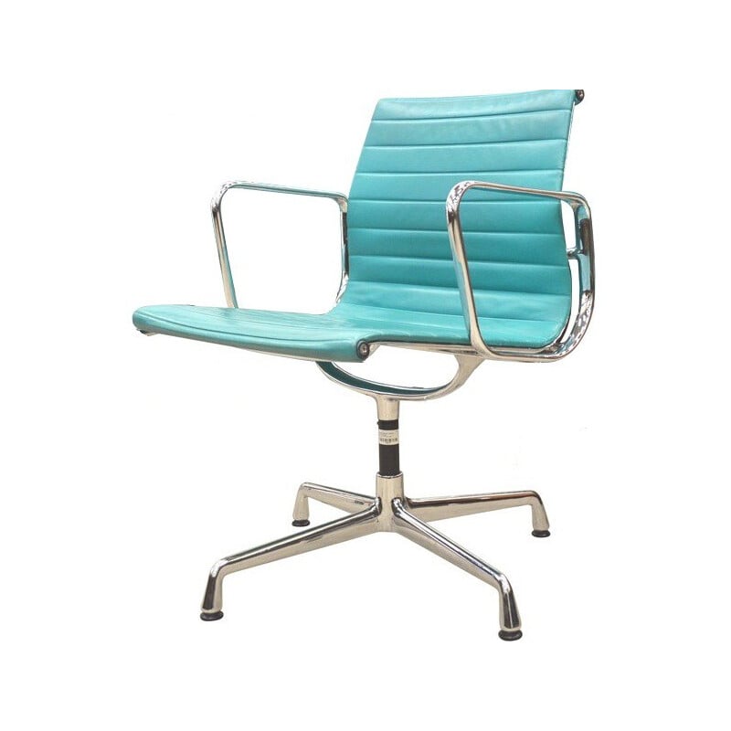 Vitra "EA108" office chair in turquoise leather, Charles & Ray EAMES - 1990s