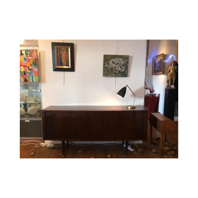 Mid century sideboard in walnut with "tambour" double door - 1970s