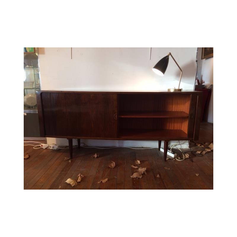 Mid century sideboard in walnut with "tambour" double door - 1970s