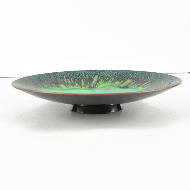 Mid-century hand-painted enameled copper bowl, Germany 1960s