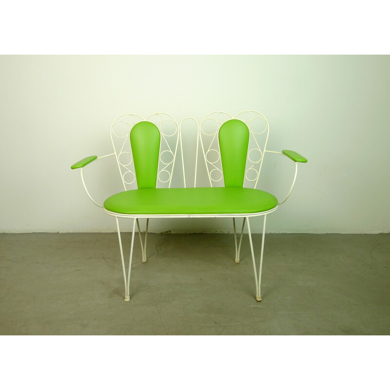 Garden set in green and white metal and leatherette - 1960s