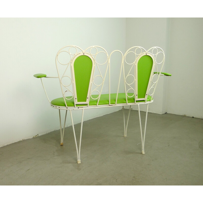 Garden set in green and white metal and leatherette - 1960s