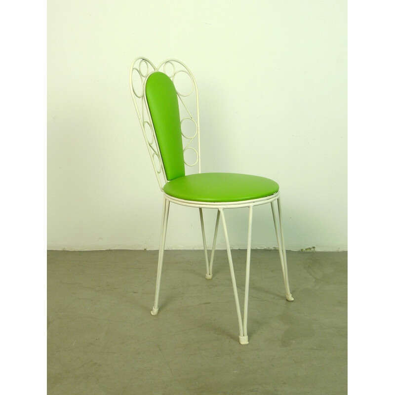 Garden set in green and white metal and leatherette - 1960s