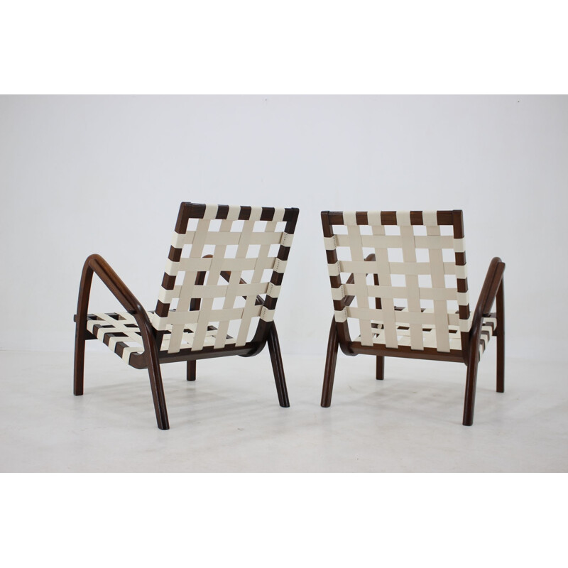 Pair of vintage oakwood armchairs by Jan Vanek for Krasna Jizba, Czechoslovakia 1940s