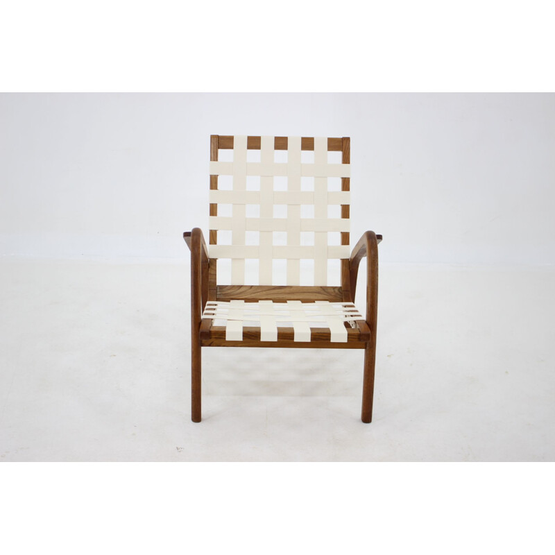 Vintage oakwood armchair by Jan Vanek for Krasna Jizba, Czechoslovakia 1940s